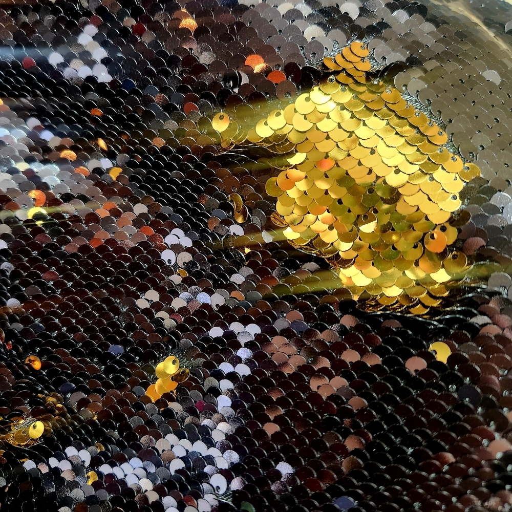 Gold and Black Sequin Fabric, Reversible Sequin, Mermaid Sequin